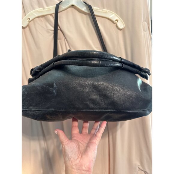 VTG Anna Corinna Black Leather Mid City Large Fold Over Tote Satchel - Picture 4 of 10